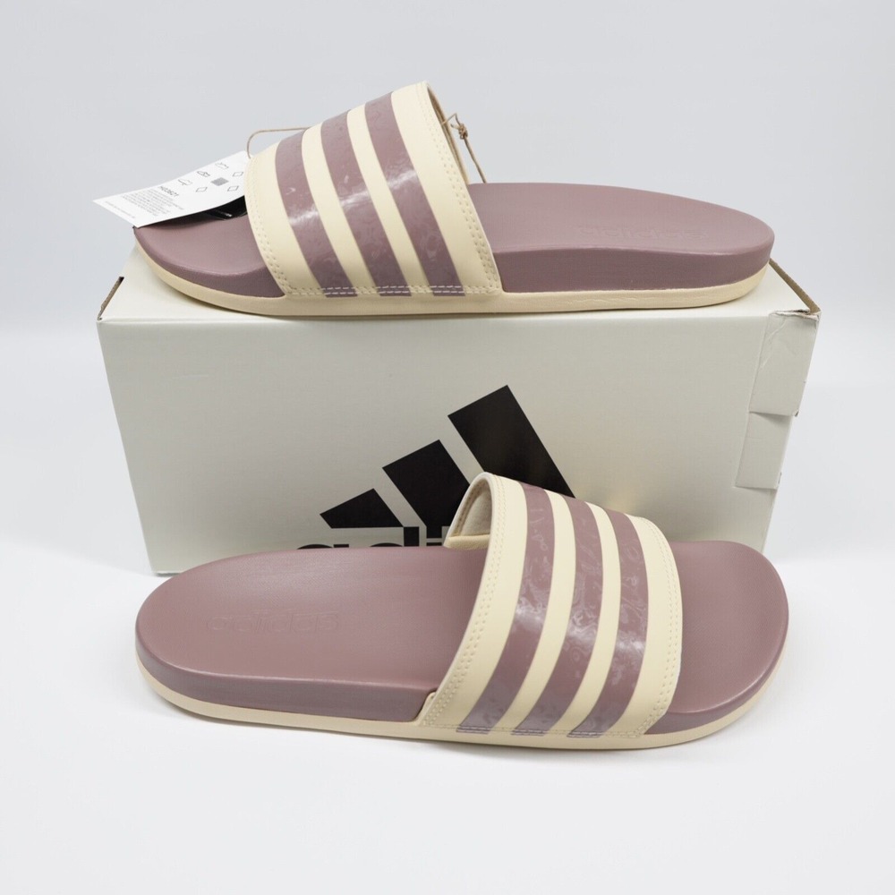 Adidas Sportswear Women's Adilette Comfort Striped Slides Sandals Purple Size 11